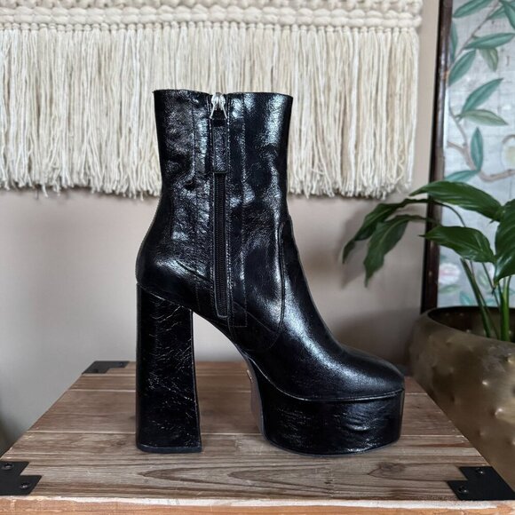 TOPSHOP Black Genuine Leather Goth Rave Electric Platform Boots Size 39/ US 8.5 - Picture 6 of 15